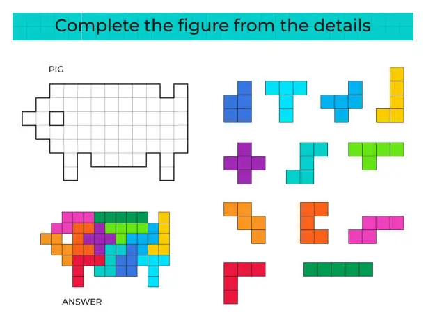Vector illustration of Complete the figure. Puzzle game with Pig.