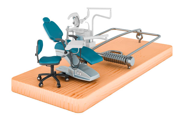 istock Dental chair inside mousetrap, 3D rendering 1459057393