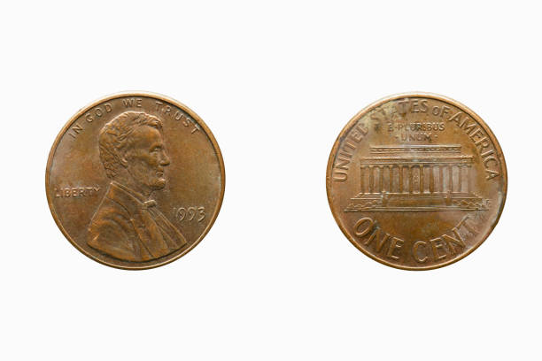 istock 1 cent USA, coin currency, studio shot against white background 1459058459