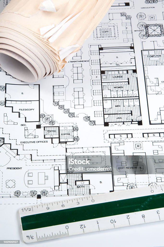 Architekt's Drawing und Pläne - Lizenzfrei Architektur Stock-Foto