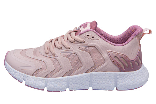 Pink women's sneakers for walking and running, on a white background, isolate