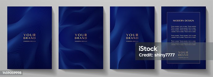 istock Contemporary technology cover design set. Luxury background with blue line pattern (guilloche curves) 1459059998