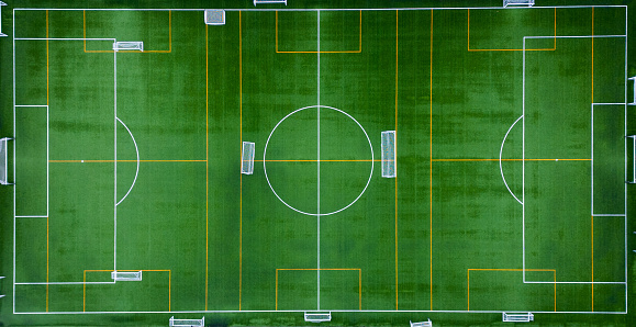 Aerial view of a football court nobody