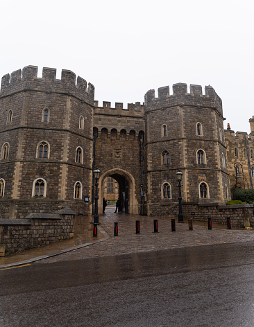 January 14, 2023 Windsor, England, United Kingdom. View of Windsor Castle entrance and the two towers