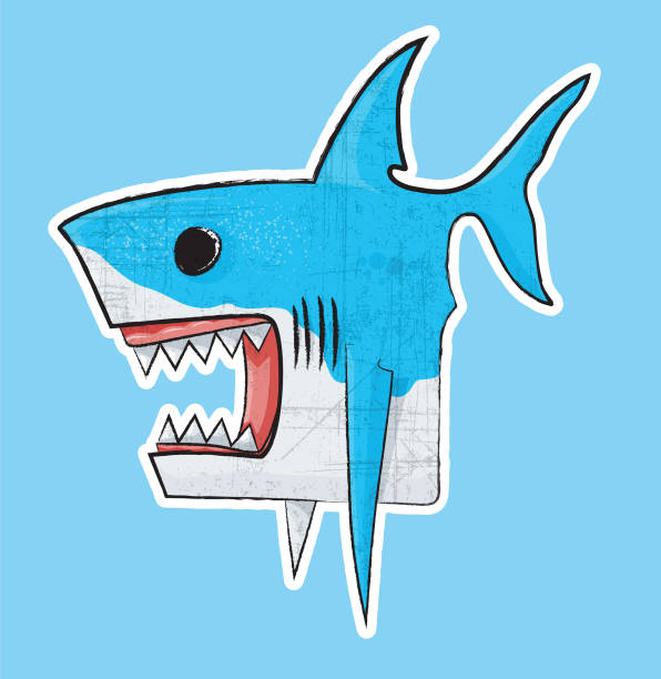 Great White Shark on blue background vector art illustration