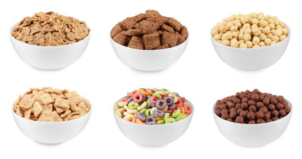 istock Set with different tasty breakfast cereals on white background 1459064290