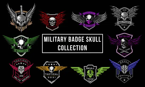 Vector illustration of Military Skull Wings Badge Logo Bundle Set Vector Illustration Design