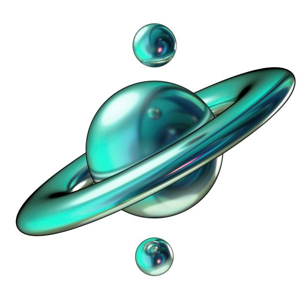 istock Green metallic Saturn model-like contemporary art geometry Abstract, dramatic, passionate, luxurious and exclusive isolated 3D rendering graphic design elemental background material 1459066702