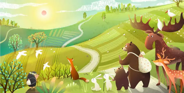 Vector illustration of Animals Adventures in Wild Scenery Landscape