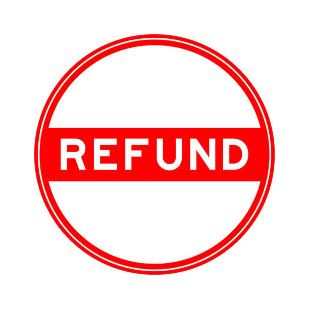 istock Red color round seal sticker in word refund on white background 1459067377