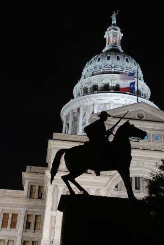 Statue of a Texan on his Horse in front of the Texas state capitol building in Austin, Tx