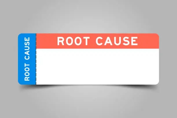 Vector illustration of Blue and orange color ticket with word root cause and white copy space