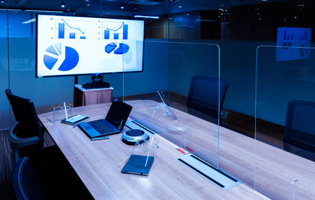 istock Slide presentation on display television in meeting room 1459069642