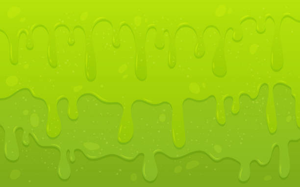 illustrazioni stock, clip art, cartoni animati e icone di tendenza di liquido appiccicoso verde che scorre. la melma gocciola e scorre. sfondo con slime. - viscido