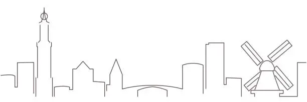 Vector illustration of Amsterdam Dark Line Simple Minimalist Skyline With White Background