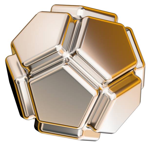 Gold metallic ico Sphere crushed and extruded geometry Abstract, dramatic, passionate, luxurious and exclusive isolated 3D rendering graphic design elemental background material. High quality 3d illustration