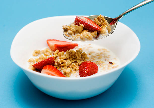 Musli with strawberry. stock photo