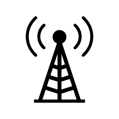 Cellular radio base station. Radio tower. Communication tower. Editable vector.