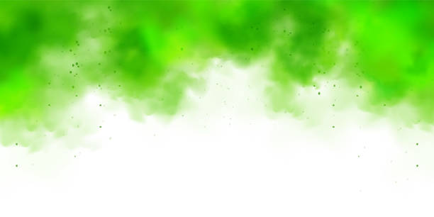 istock Green colorful smoke clouds isolated on white background, realistic mist effect, fog. Vapor in the air, steam flow. Vector illustration 1459087360