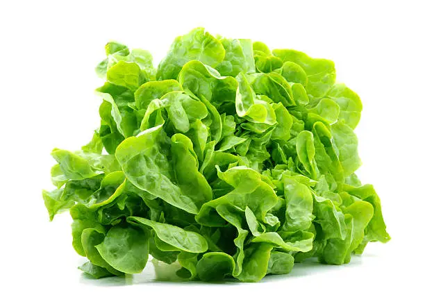 Close up of green fresh salad isolated over white.