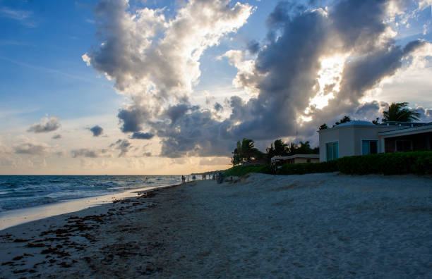 Playacar beach sunset, Quintana Roo, Mexico stock photo