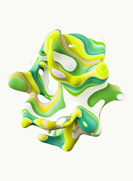 istock 3d render, abstract background, colorful green yellow curvy shape, clip art element isolated on white. Creative psychedelic wallpaper 1459090228