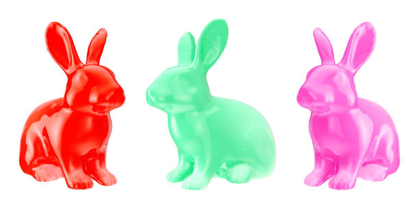 istock Set of colorful 3d rabbit element in various pose on white isolated background. 1459095150