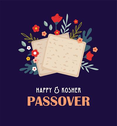 jewish holiday Passover, Pesach, greeting card with traditional icons. Happy New Year.matzot, egypt piramyds, flowers and leaves, passover symbols and icons. Vector illustration