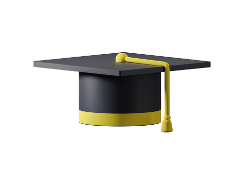 Educational concept with mortar board 3d illustration isolated on white background