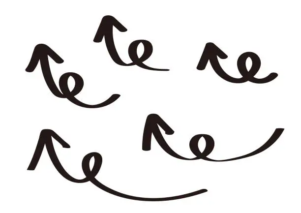 Vector illustration of Simple handwritten curly line arrow set