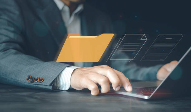 istock Quick checklist and clipboard task management, filling survey forms online. Document Management System (DMS) and process automation to efficiently manage files, Corporate business technology. 1459098630