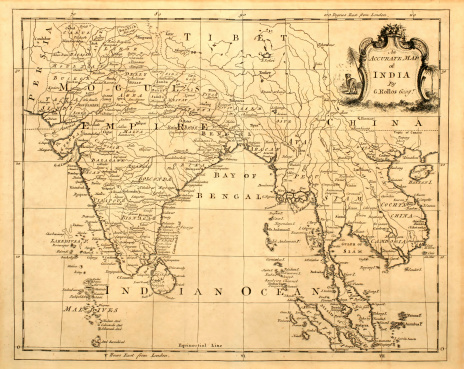 Original map of India and Southeast Asia, printed in London in 1750.
