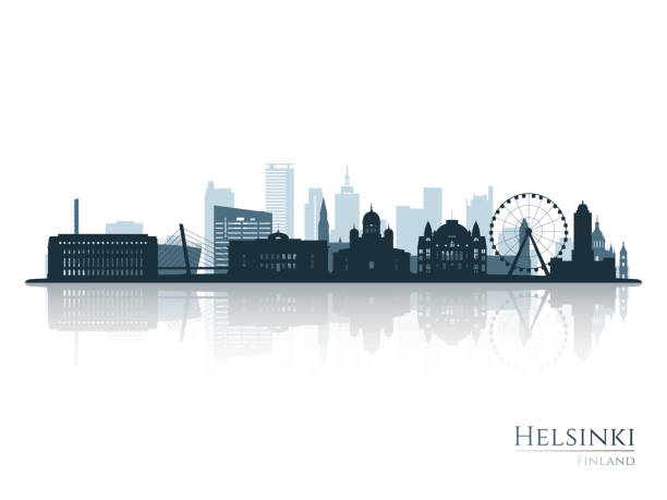 silhouette der skyline von helsinki mit reflexion. landschaft helsinki, finnland. vektordarstellung. - helsinki stock-grafiken, -clipart, -cartoons und -symbole