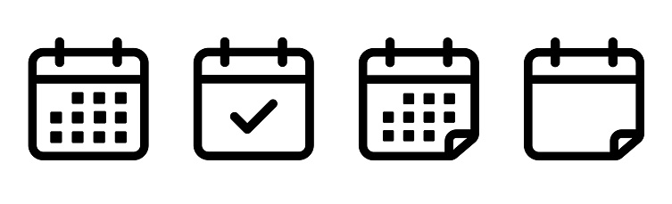 Calendar Icon set. Calendar signs, symbol. Calendar line icon. Appointment schedule symbols. Vector illustration
