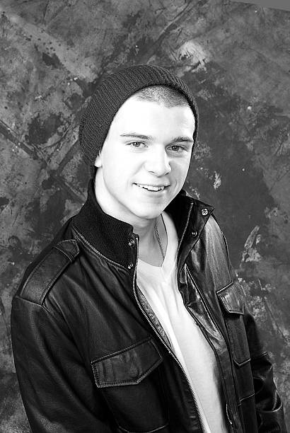 Teenager in Leather Jacket stock photo