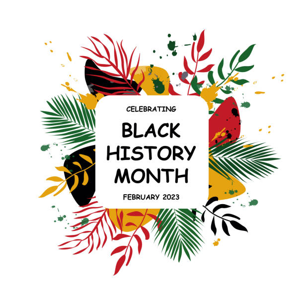 Black History Month. African-American history.A frame with text and tropical leaves on a white background.Vector. Black History Month. African-American history.A frame with text and tropical leaves on a white background.Vector. black history month 2023 stock illustrations