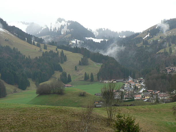 istock Morning mist above the village 145911261