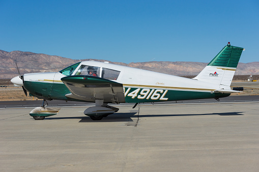 Mojave Air and Space Port, California, United States:  1967 Piper PA-28-180 aircraft with registration N4916L shown taxiing.
