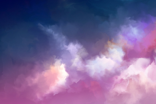 dramatic clouds, digital and watercolor painting