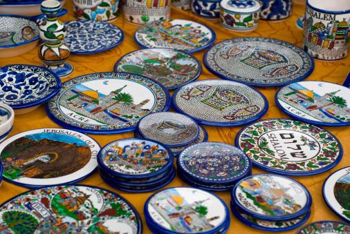 stock of ceramic gift plates on arabic bazzar