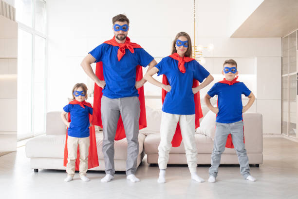 Portrait of family superhero stock photo