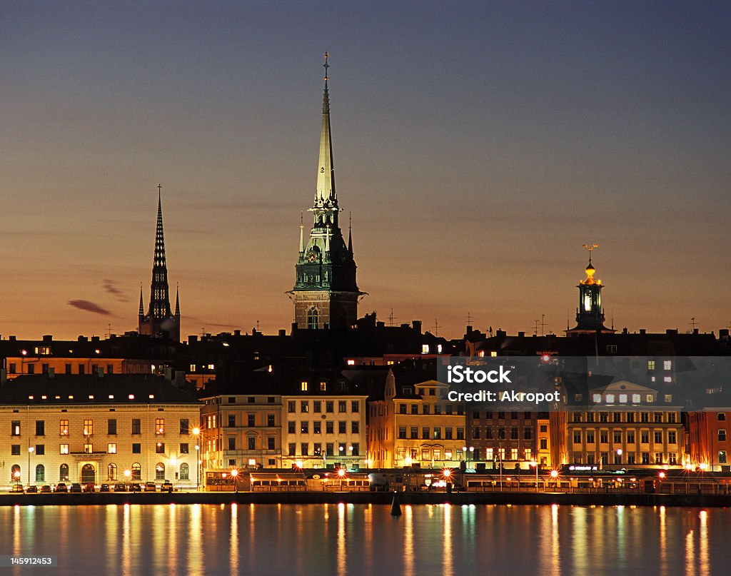 Wieczorem widok na Stare Miasto, Stockholms - Zbiór zdjęć royalty-free (Bez ludzi)