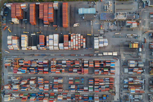 istock Container yard at the port waiting to be transported 1459124603
