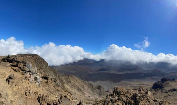 panoramic view of the caldera at the summit of haleakalā national park, kula, maui, hawai'i. stock photo