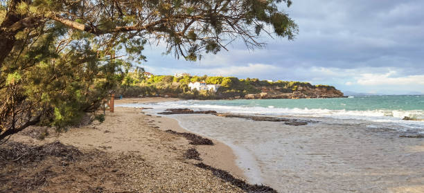 istock panoramic view of Marikes beach at winter, Greece 1459125318
