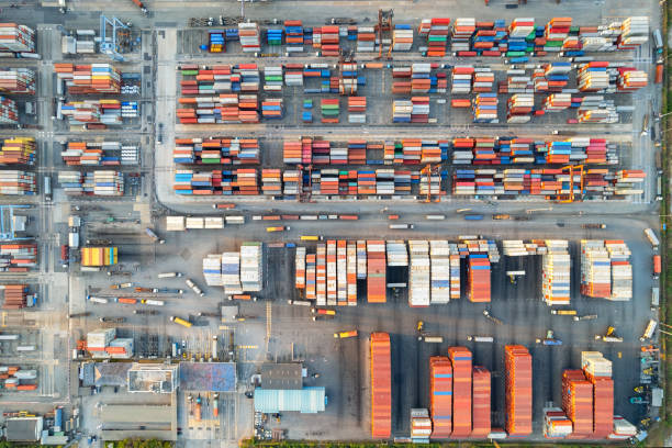 istock Container yard at the port waiting to be transported 1459125380