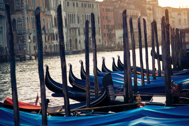 Gondolas on a canal in Venice in Italy