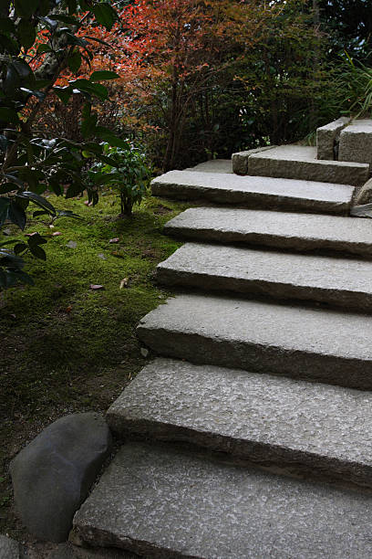 japanese stone stairs in zen garden