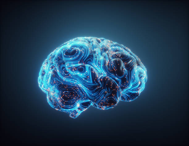 istock Abstract polygonal brain with glowing dots and lines, 1459130474