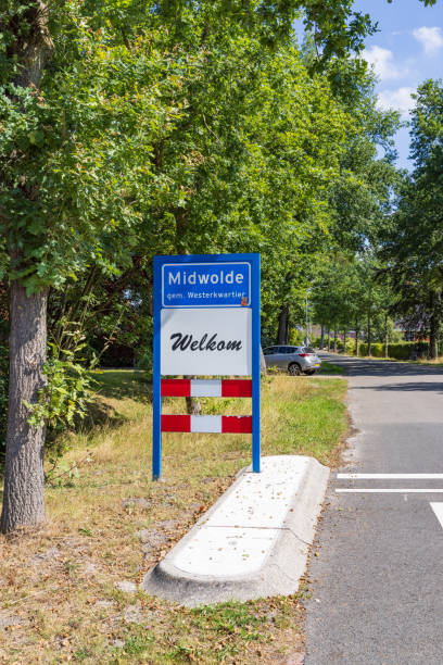 Midwolde, The Netherlands - August 24, 2022: Place name sign Midwolde in municipality Westerkwartier in Groningen province the Netherlands